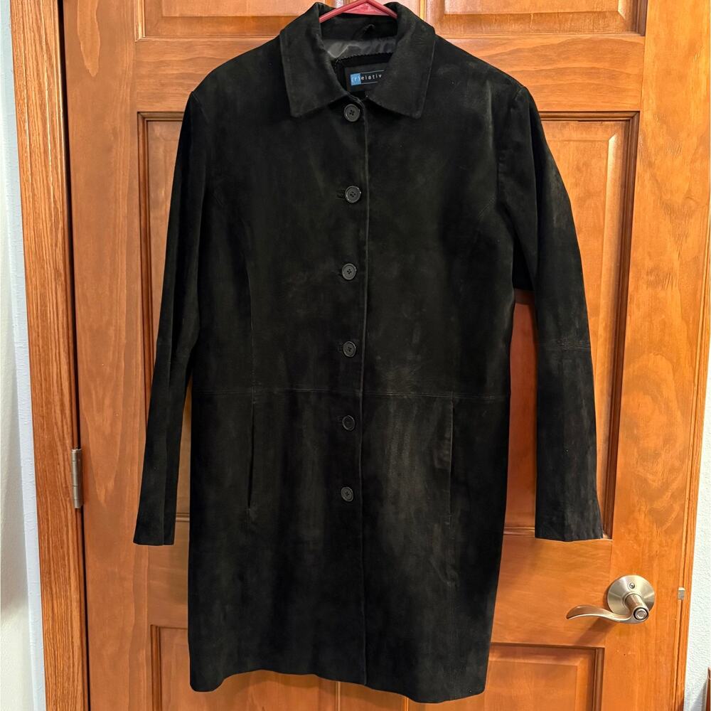 Vintage Relativity Black Suede Leather Coat Size 1X